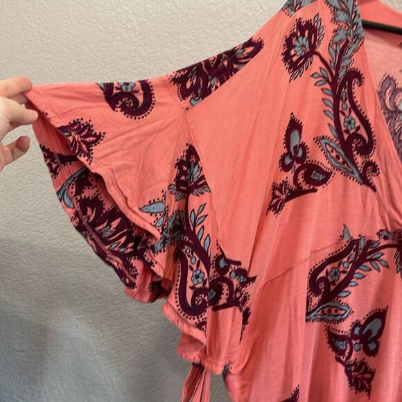Free People Maui Wowie Pink Passion Flower Combo Side Tie Blouse Size Large - Picture 3 of 8